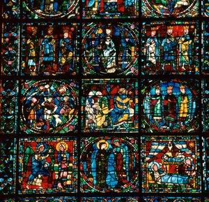 Detail des großen Westfensters der Kathedrale von Chartres, 12. Jahrhundert von Unbekannt