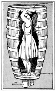 Diagramm von Mrs. Anne Edson Taylor im Fass, in dem sie über die Niagarafälle stürzte, 1901