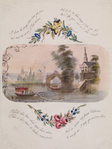 Doppeltes Spinnennetz-Valentinsgruß mit venezianischer Szene, 1830-50