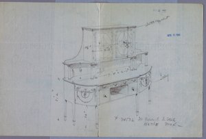 Zeichnung, Entwurf für ein Sideboard mit Glastürenschrank darüber von Unbekannt