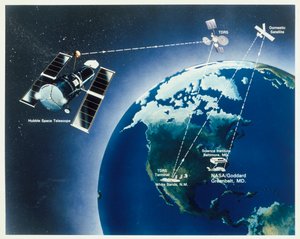 Zeichnung des Hubble-Teleskops, 1980er Jahre