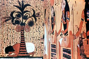 Trinken aus dem Fluss, Tempelwandmalerei, Theben, Ägypten