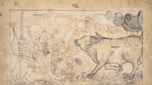 Durga konfrontiert den Büffeldämon Mahisha: Szene aus dem Devi Mahatmya, ca. 1780 von Unbekannt