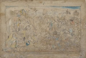Durga, Kali und fünf Matrikas kämpfen gegen die Daitya-Armee des Dämons Shumbha... (ca. 1780)