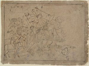 Durga, Kali und die Matrikas kämpfen gegen den Dämon Raktabija: Szene aus dem Devi Mahatmya, ca. 1780