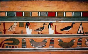 Ägyptische Hieroglyphen im äußeren Sarg des Verwalters Seni aus El Bersha, Ägypten, ca. 2000 v. Chr.