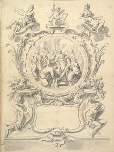Aufwendig gerahmtes Rundbild von Christus wäscht die Füße der Apostel, nach 1800
