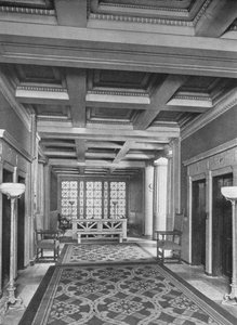 Aufzugslobby, erstes Stockwerk, das Fraternity Clubs Gebäude, New York City, 1924