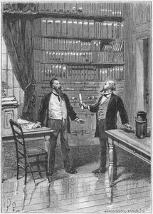 Elisha Gray, amerikanischer Erfinder, präsentiert das Caveat für sein Telefon, 1876, ca. 1890 von Unbekannt