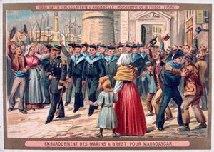 Einschiffung der Marinesoldaten in Brest nach Madagaskar, 1883 von Unbekannt