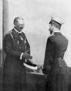 Kaiser Wilhelm II. von Deutschland begrüßt Zar Nikolaus II. von Russland vor dem Ersten Weltkrieg von Unbekannt