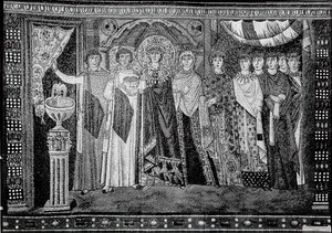 Kaiserin Theodora und Mitglieder ihres Hofes (frühes 20. Jahrhundert, Original aus dem 6. Jahrhundert) von Unbekannt