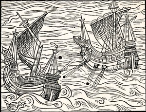 Gefecht zwischen zwei Handelsschiffen vor der Küste Islands, 1555
