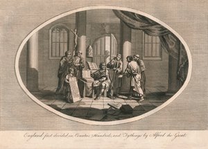 England zuerst in Grafschaften, Hunderte und Zehnten unterteilt von Alfred dem Großen, ca. 880, 1793 von Unbekannt