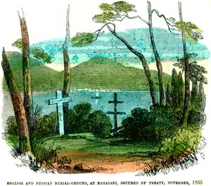 Englischer und russischer Friedhof in Nagasaki, durch Vertrag gesichert, November 1855, 1856