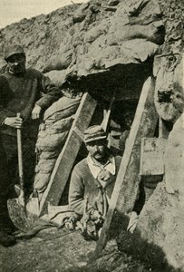 Eingang zu einem Schützengraben an der französischen Front, Erster Weltkrieg, 1915, ca. 1920