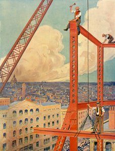 Errichtung der Träger eines riesigen neuen Ladens, ca. 1930 von Unbekannt
