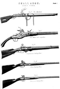 Beispiele verschiedener Schussmechanismen, um 1880