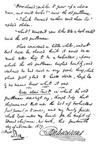 Faksimile der Inschrift in einer Kopie von Die Pickwickier, 1839, 1912