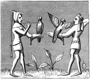 Falkner, die ihre Vögel kleiden, 14. Jahrhundert, 1849 von Unbekannt