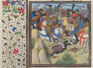 Kampf zwischen Christen und Sarazenen unter Saladin. Miniatur aus der Historia von Wilhelm von Tyrus, 1460er Jahre von Unbekannt