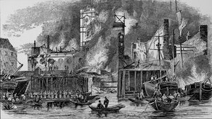 Feuer am Toppings Wharf, London Bridge, 1843