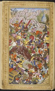 Erste Schlacht von Panipat, 1526. Miniatur aus Baburnama, ca. 1592. von Unbekannt