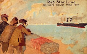Fischer und Matrosen beobachten einen Red Star Ozeandampfer