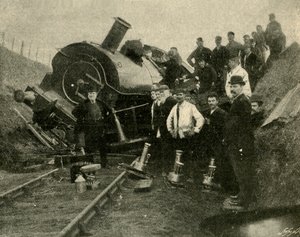 Überschwemmungen gegen Eisenbahnmaschine - Ein Zusammenbruch in der Nähe von St. Erth, 1901