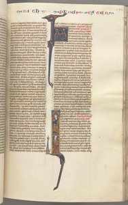Fol. 199r, Esther, historiierte Initiale, zwei sitzende männliche Figuren, ca. 1275-1300 von Unbekannt