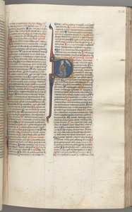 Fol. 218r, Psalm 26, historiierte Initiale D, David kniet und zeigt auf seine Augen, die Büste Gottes... von Unbekannt