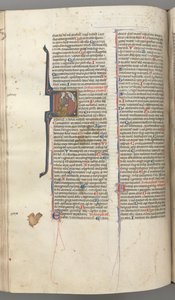 Fol. 220v, Psalm 38, historisierte Initiale D, David kniend, gestikulierend zur Büste Gottes oben, ca. 1
