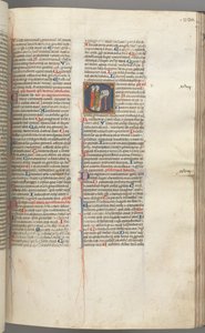 Fol. 230r, Psalm 97, historisierte Initiale C, zwei Kleriker singen an einem Lesepult, um 1275-1300