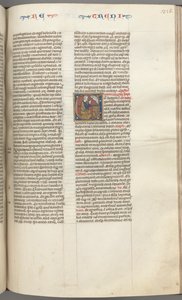 Fol. 315r, Klagelieder, historisierte Initiale E, ein kniender Jeremia betet zu einer Büste Gottes