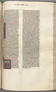 Fol. 353r, Joel, historiierte Initiale V, Joel sitzend mit einer Schriftrolle, Büste Gottes darüber, ca. 1275-1300 von Unbekannt