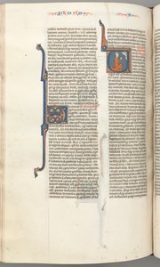 Fol. 354v, Amos, historiierte Initiale V, Amos kniend im Gebet, Büste Gottes oben, ca. 1275-1300