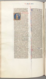 Fol. 360v, Nahum, historiierte Initiale O, Nahum kniend mit einer Schriftrolle, Büste Gottes oben, um 1275-13 von Unbekannt