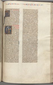Fol. 370r, Makkabäer I, historiierte Initiale E, Mathathias tötet den abgöttischen Juden, um 1275-1300
