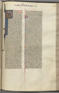 Fol. 449r, Galater, historisierte Initiale P, Paulus mit einem Schwert, ca. 1275-1300 von Unbekannt