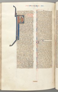 Fol. 453v, Kolosser, historiierte Initiale P, Paulus spricht zu der Büste Gottes oben, c. 127 von Unbekannt