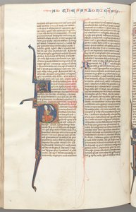 Fol. 455v, Thessalonicher II, historisierte Initiale P, Paulus sitzt mit einem Schwert..., ca. 1275-1300 von Unbekannt