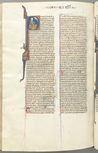 Fol. 458v, Titus, historisierte Initiale P, Paulus mit einem Schwert sitzend, um 1275-1300 von Unbekannt