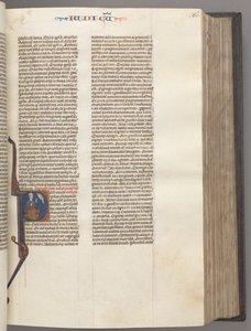 Fol. 86r, Richter, historisierte Initiale R, Juda sitzt mit einem Buch und spricht mit Gott, um 1275-1300 von Unbekannt