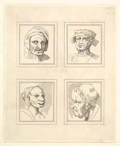 Vier Köpfe aus Characaturas von Leonardo da Vinci, nach Zeichnungen von Wincelslaus Hollar