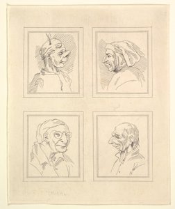 Vier Köpfe aus Karikaturen von Leonardo da Vinci, aus Zeichnungen von Wenzel Hollar, o..., 1786