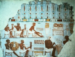 Fragment eines bemalten Putzes aus dem Grab von Sebekhotep, aus Theben, Ägypten, 18. Dynastie, ca. 1400 v. Chr. von Unbekannt