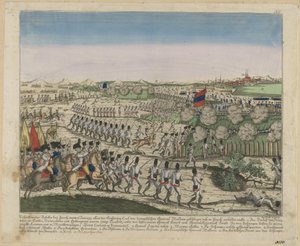 Französische und russische Truppen auf dem Zürichberg im Ersten Schlacht von Zürich, um 1810 von Unbekannt