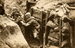 Französische Soldaten überfallen einen deutschen Graben, Erster Weltkrieg, 1914-1918, 1933