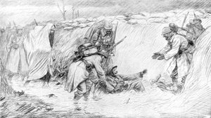Französische Soldaten sehen die lustige Seite des Sturzes in den Schlamm, Erster Weltkrieg, 1916 von Unbekannt
