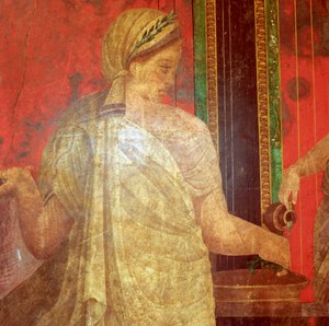 Fresko Detail, Ministrant trägt ein Tablett mit Essen, 1. Jahrhundert v. Chr. von Unbekannt